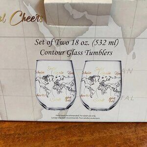 World Map "Global Cheers" Glass Tumblers 18oz (532ml) Set